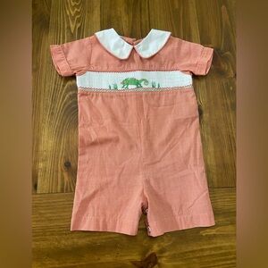 Small checked smocked Romper with lizard